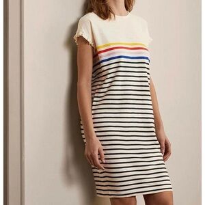 Boden Faye Jersey T-Shirt Dress in Ivory Multi-Stripe Size 6 6R Cap Sleeve Shift